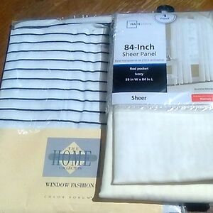 Black and white striped window curtain 36"-48" & 84" sheer panel ivory curtain